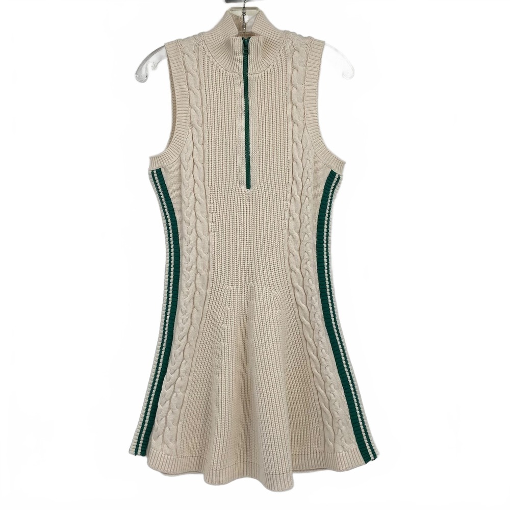 Daily Practice Cream Green Cable Knit 1/4 Zip Mini Dress | Womens S